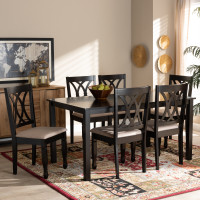 Baxton Studio RH316C-Sand/Dark Brown-7PC Dining Set Reneau Modern and Contemporary Sand Fabric Upholstered Espresso Brown Finished Wood 7-Piece Dining Set